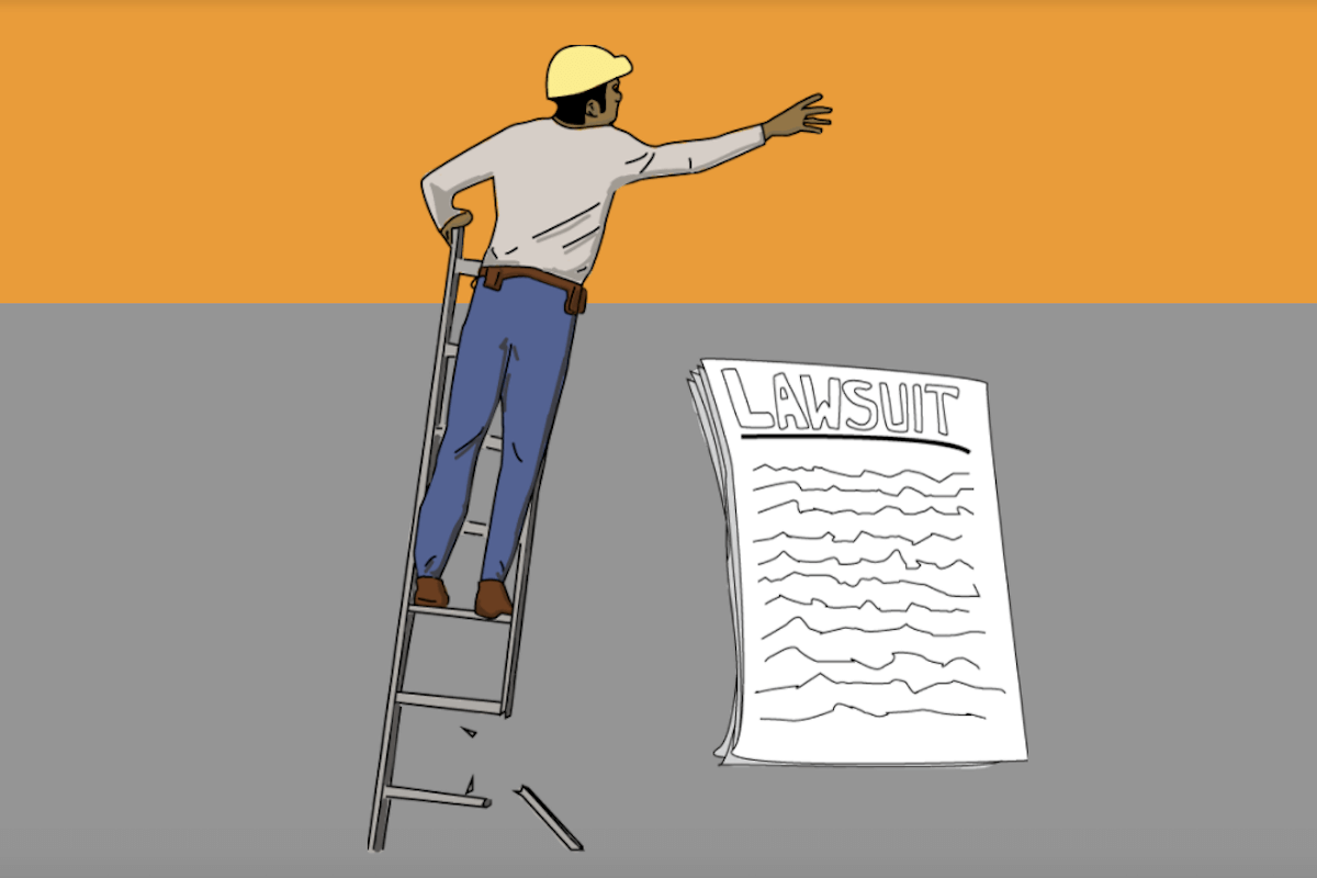 A man standing on a broken ladder - Small Business Workers' Comp: When and Why You Need It